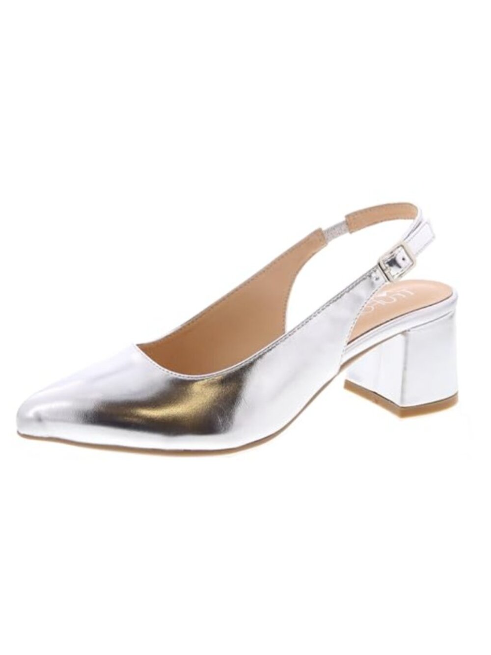 Pointed Toe Block Heel Slingback Pumps Faux Leather Buckle Strap